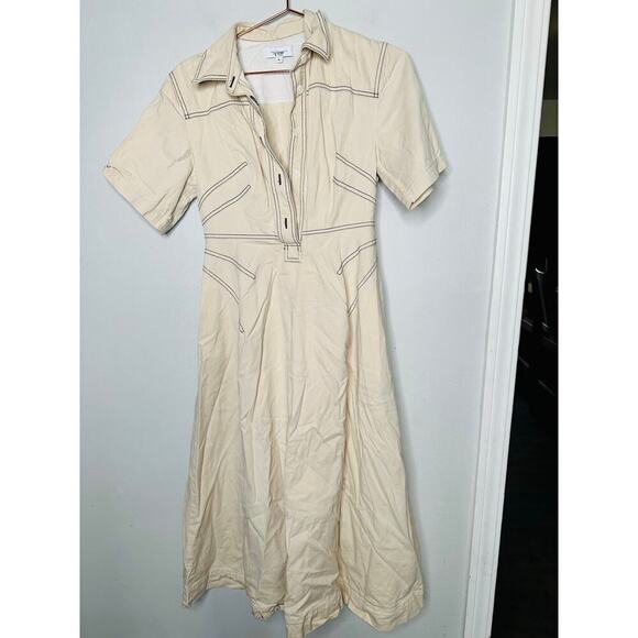 ROSETTA GETTY Beige Twill Cotton Short Sleeve Button Front Dress Size 4 - Picture 4 of 10
